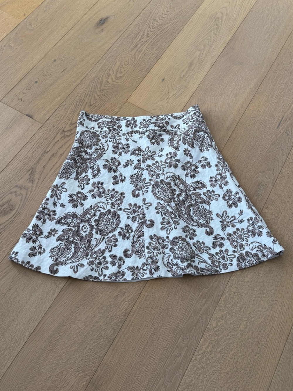 MERONA 100% Linen White Brown Flowers Flare Skirt Size 8